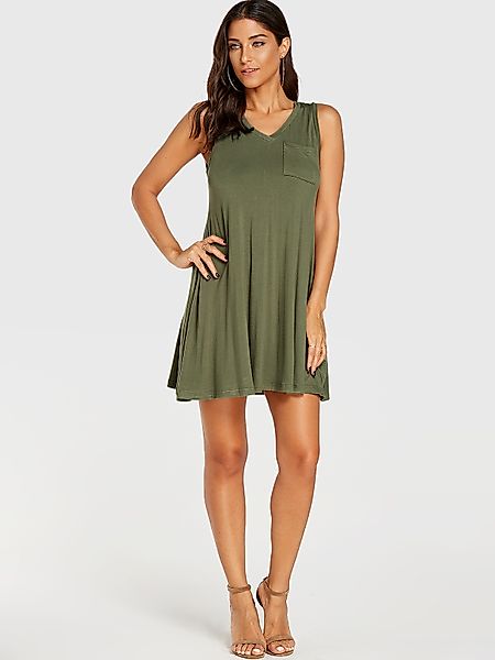 YOINS Army Green V-Ausschnitt Ärmellos Kleid günstig online kaufen
