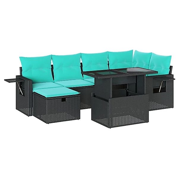 vidaXL 7-Tlg Gartensofa-Set mit Kissen Schwarz Polyrattan 3274977 günstig online kaufen