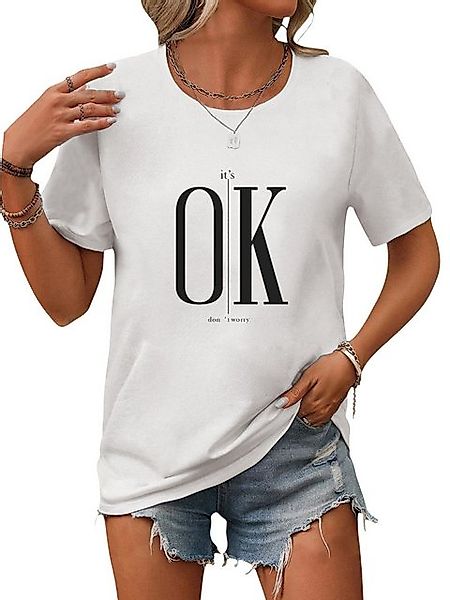 PYL Kurzarmshirt Damen Sommer Casual T-Shirt mit Brief Print Tee günstig online kaufen