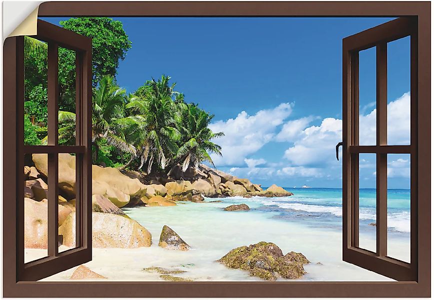 Artland Wandfolie "Küste mit Palmen, braunes Fenster", Karibikbilder, (1 St günstig online kaufen