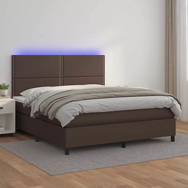 Vidaxl Boxspringbett Mit Matratze & Led Braun 140x200 Cm Kunstleder günstig online kaufen