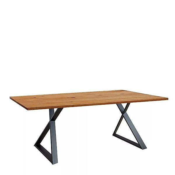 Holzesstisch aus Zerreiche und Metall Bügelgestell günstig online kaufen