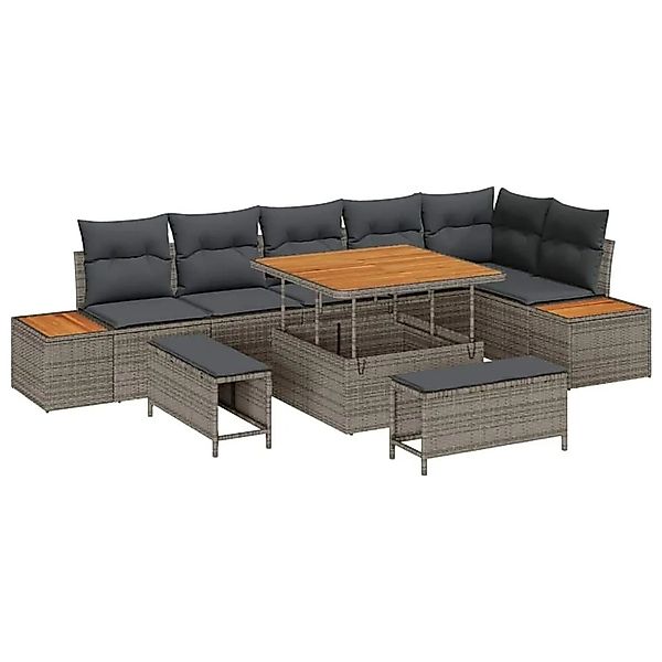 vidaXL Gartensofa-Set mit Kissen mit Speicher 9 Stk Grau Poly Rattan 336487 günstig online kaufen