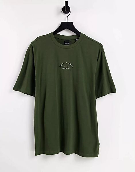 Only & Sons – Locker geschnittenes T-Shirt in Tannengrün mit Logo günstig online kaufen