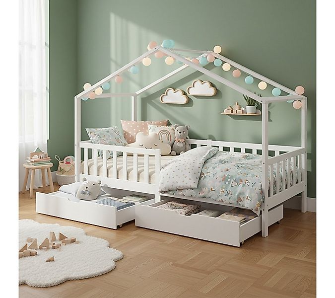 Bellabino Kinderbett Bia mit Rausfallschutz & Lattenrost (weiß, mit zwei Sc günstig online kaufen