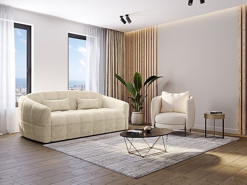 Sofa 4-Sitzer mit Schlaffunktion – Samt – Beige – Liegefläche 160 cm + Matr günstig online kaufen