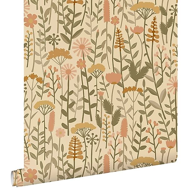 ESTAhome Tapete Feldblumen Gelb Orange und Grün 50 x 900 cm günstig online kaufen