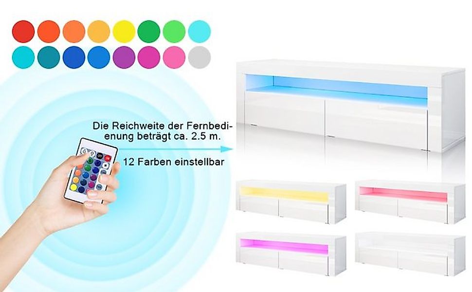 SONNI TV-Schrank TV-Schränke mit LED Beleuchtung Weiß Hochglanz 155x40x45cm günstig online kaufen