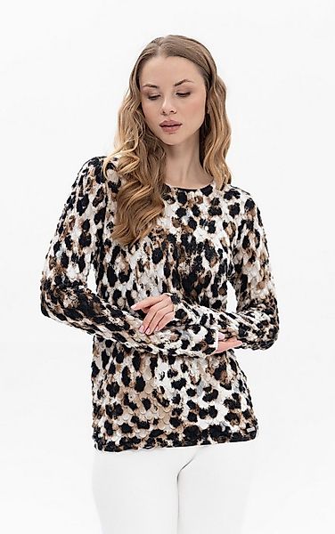 Passioni Strickpullover mit Leoprint aus Strukturstrick günstig online kaufen