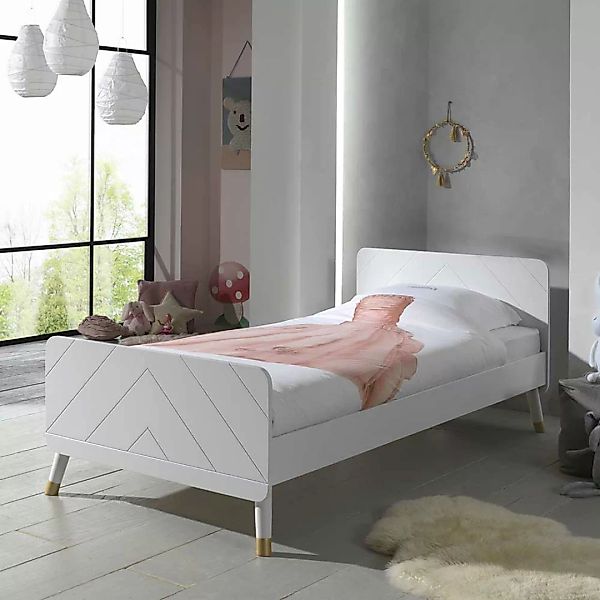 Bett für Jugendzimmer Weiß und Goldfarben günstig online kaufen