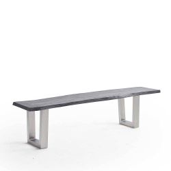 Esszimmerbank Sitzbank in Akazie Grau und Edelstahlfarben günstig online kaufen