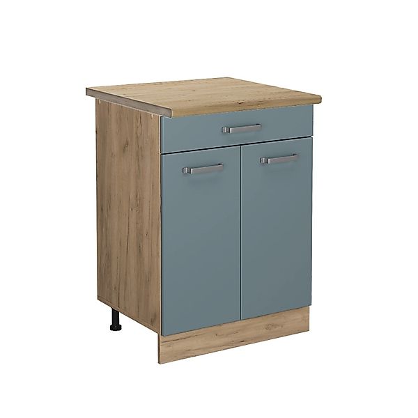 Vicco Küchenunterschrank R-Line Blau-Grau/Goldkraft Eiche 60 cm mit Schubla günstig online kaufen