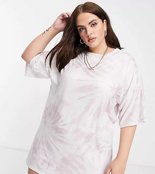 Street Collective Curve – T-Shirt-Kleid mit weiten Ärmeln und Batikmuster-L günstig online kaufen
