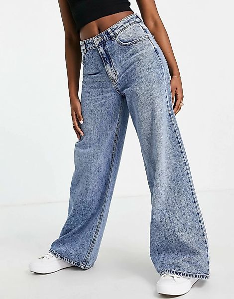 Pull&Bear – Jeans mit weitem Bein in Blau günstig online kaufen