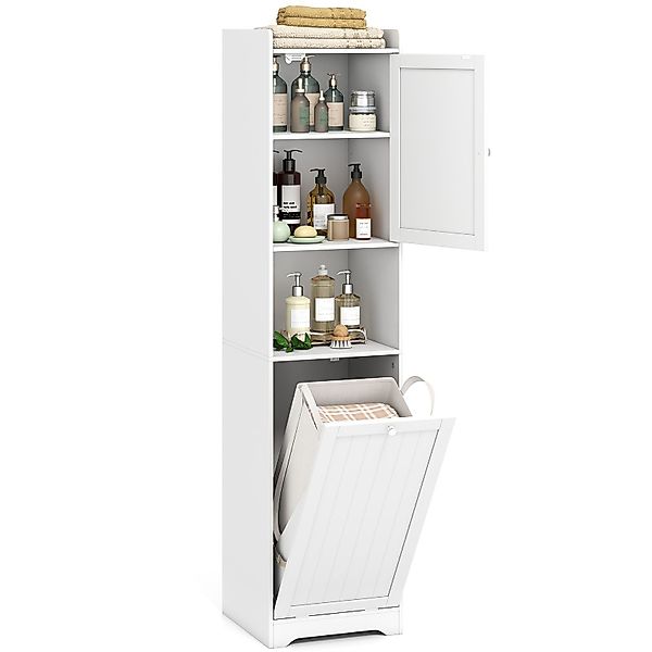 KOMFOTTEU Hochschrank Badezimmerschrank mit Wäschekorb & günstig online kaufen