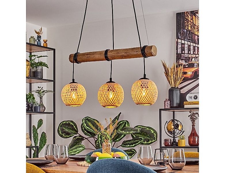 hofstein Pendelleuchte Hängelampe aus Metall/Holz/Bambus in Schwarz/Naturfa günstig online kaufen