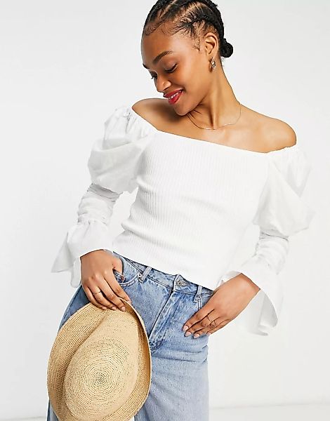 ASOS DESIGN – Pullover mit weiten, gewebten Ärmeln in Weiß günstig online kaufen