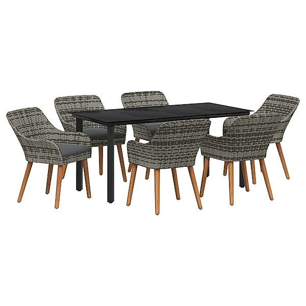 vidaXL 7-Teiliges Garten-Esstisch-Set Graues Poly Rattan 3261688 günstig online kaufen