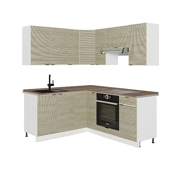 Vicco Fame-Line Eckküche Eiche Paneel/Weiß 160 x 190 cm AP Eiche günstig online kaufen
