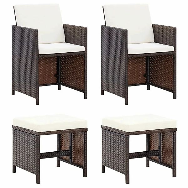 vidaXL 4-tlg. Gartenstuhl und Hocker Set Poly Rattan Braun Cremeweiß günstig online kaufen