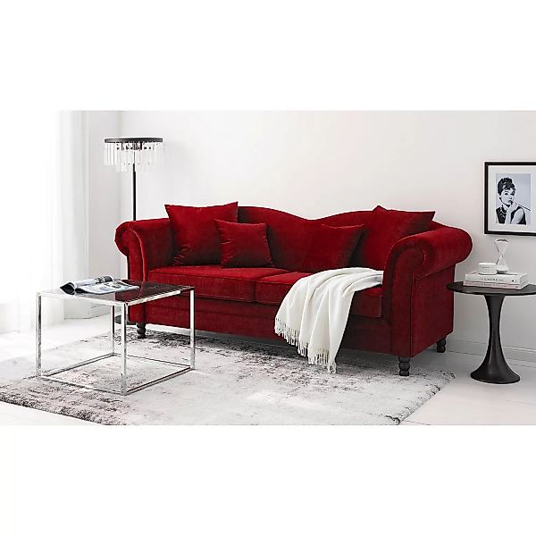home24 Jack & Alice Sofa York 3-Sitzer Rot Samtstoff 213x84x79 cm günstig online kaufen