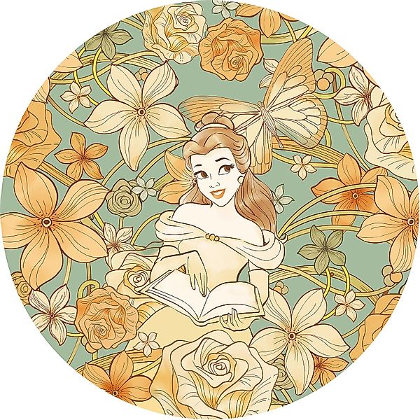 Disney Selbstklebende Runde Tapete Prinzessin Belle Orange Gelb und Grün Ø günstig online kaufen