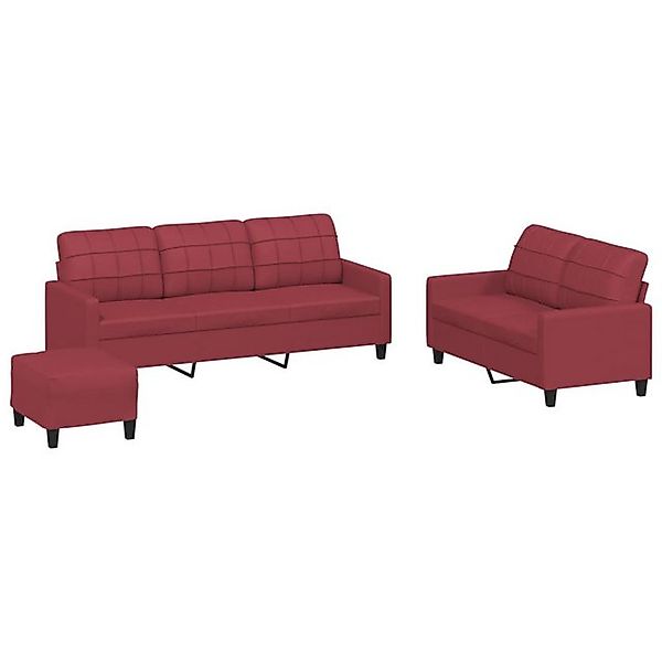 vidaXL Sofa, 3-tlg. Sofagarnitur mit Kissen Weinrot Kunstleder günstig online kaufen