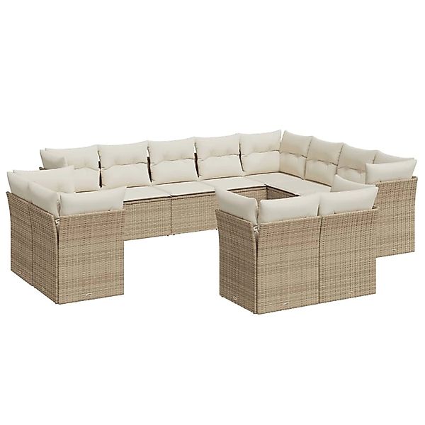 vidaXL 12-Tlg Garten-Sofagarnitur mit Kissen Beige Poly Rattan 3250367 günstig online kaufen