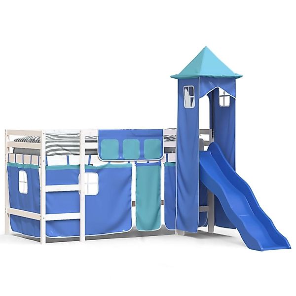 vidaXL Kinderhochbett mit Turm Blau 90x190 cm Massivholz Kiefer1930275 günstig online kaufen