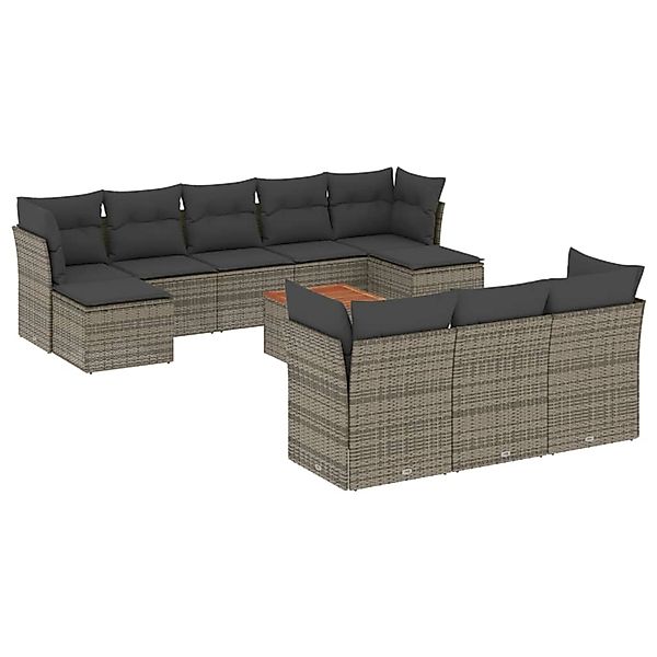 vidaXL 11-Tlg Garten-Sofagarnitur mit Kissen Grau Poly Rattan 3223883 günstig online kaufen