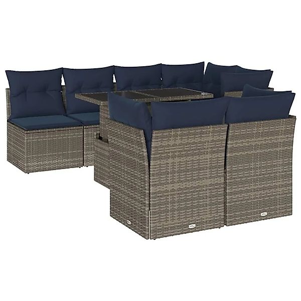 vidaXL 8-Tlg Gartensofa-Set mit Kissen Grau Polyrattan 3266411 günstig online kaufen