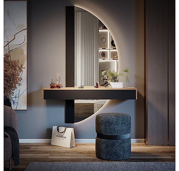 Vicco Schminktisch Melisa, Eiche/Schwarz, 120 cm mit 2 Schubladen günstig online kaufen