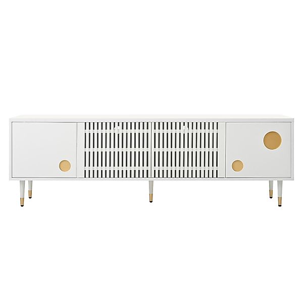 TV-Schrank mit Gitterfront und Goldakzenten, 4 Türen, 170x36x54 cm, Weiß günstig online kaufen