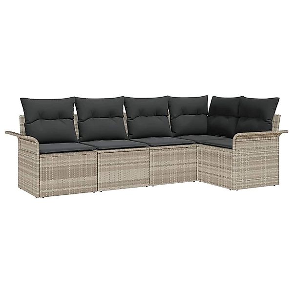 vidaXL Garten-Sofa-Set mit Kissen 5-Tlg Hellgrau Poly Rattan 3354031 günstig online kaufen