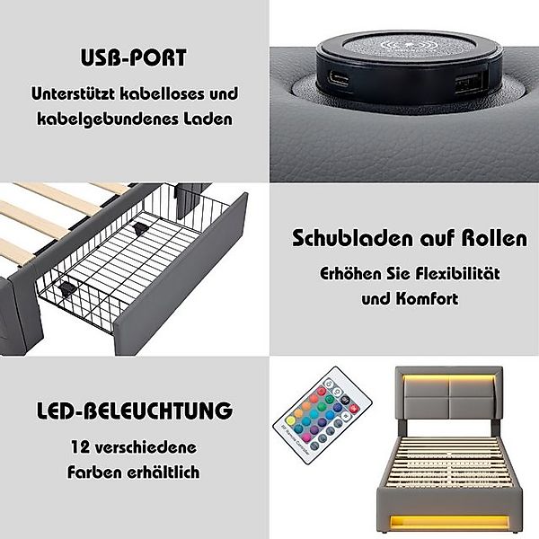 STILVORA Polsterbett 90x200 Funktionsbett Bettgestell mit USB & LED-Beleuch günstig online kaufen
