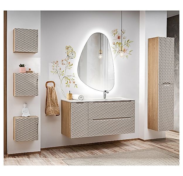Lomadox Badmöbel-Set OLUO-56-BEIGE, (Spar-Set, 6-St., LED-Spiegel Waschtisc günstig online kaufen