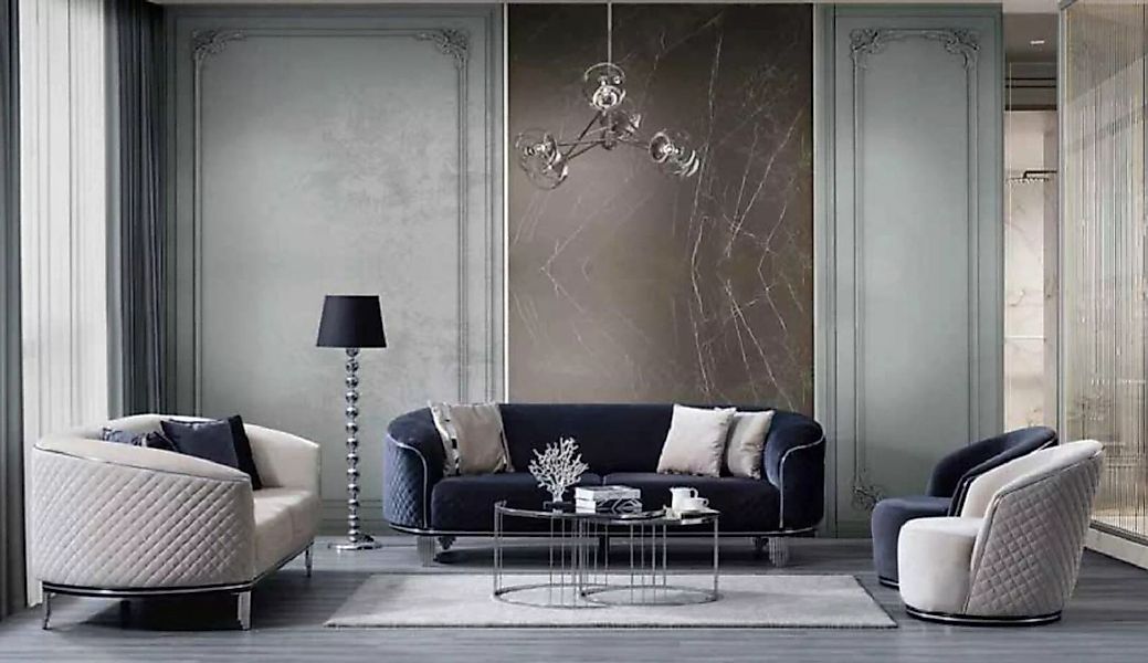 JVmoebel 3-Sitzer Blaues Luxus Designer Textilsofa Wohnzimmermöbel Dreisitz günstig online kaufen