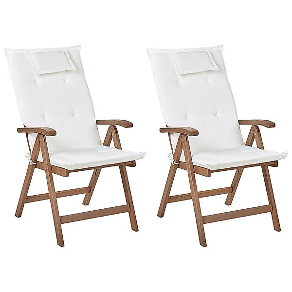Beliani Gartenstuhl Dunkler Holzfarbton Weiss 69x54x105 günstig online kaufen
