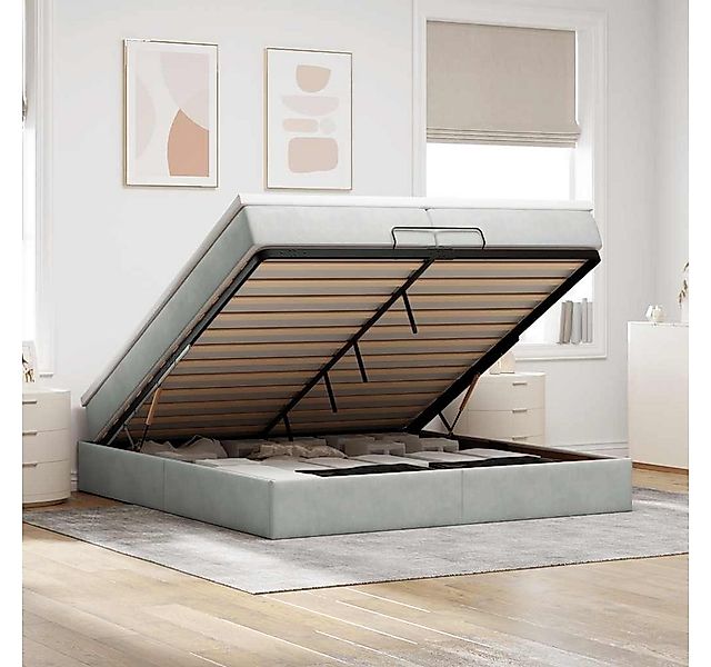 vidaXL Bett, Ottoman-Bett mit Matratzen Hellgrau 200x200 cm Samt günstig online kaufen