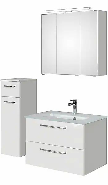 Saphir Badmöbel-Set »Badmöbel-Set Trentino 3-teilig Glas-Waschtisch mit LED günstig online kaufen