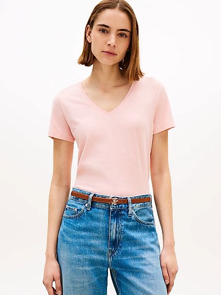 Tommy Hilfiger Kurzarmshirt "CO LINEN V-NECK SHORT SLEEVE TEE" mit V-Aussch günstig online kaufen