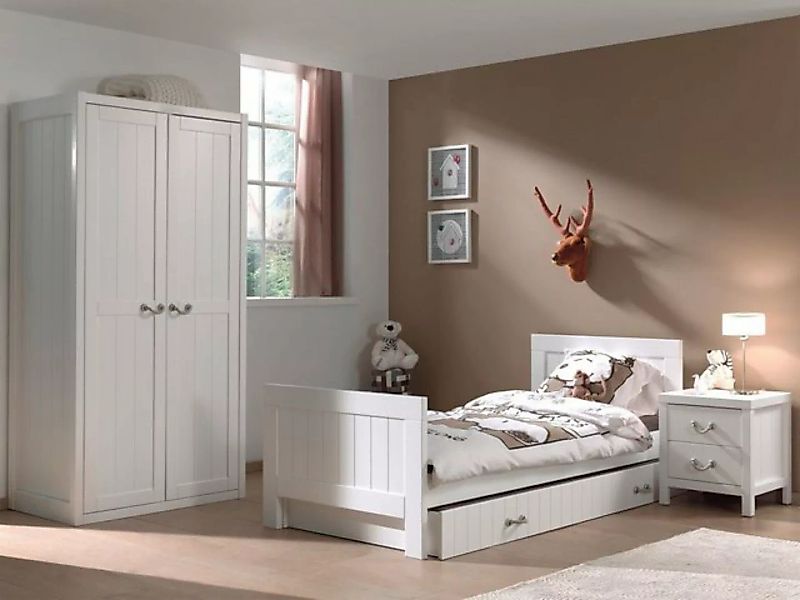 Natur24 Kinderbett Set Lewis Bett mit Schublade Nachtkonsole Kleiderschrank günstig online kaufen