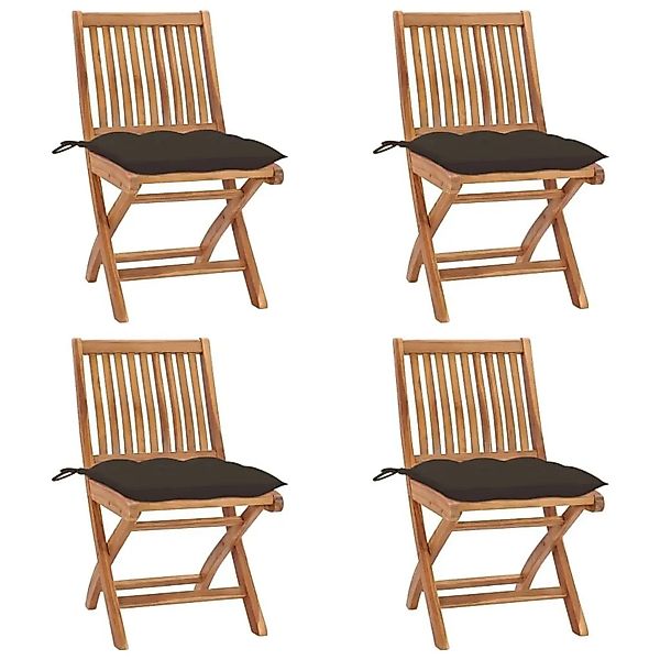 vidaXL Klappbare Gartenstühle mit Kissen 4 Stk Massivholz Teak 3072830 günstig online kaufen
