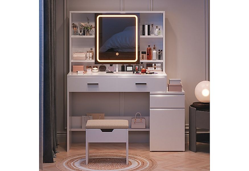 HOMALL Schminktisch Mit Spiegel und dreifarbigem LED-Licht 3 Schubladen 8 A günstig online kaufen