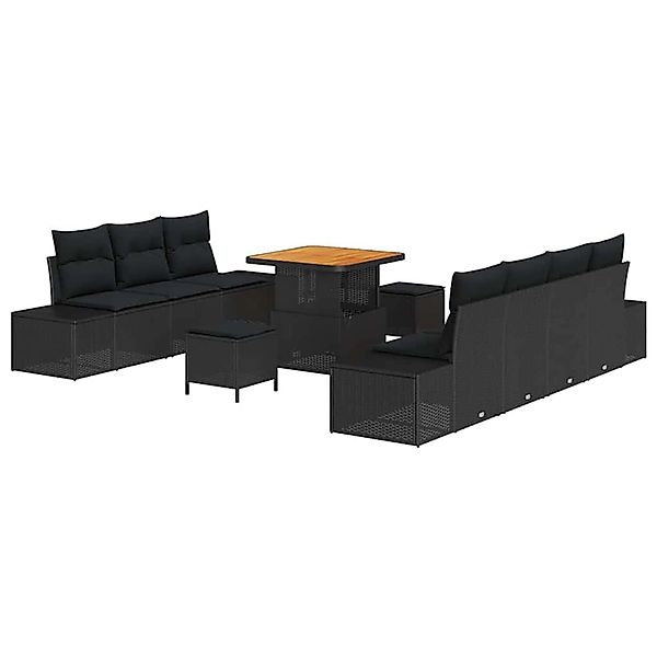 vidaXL Garten-Sofa-Set mit Kissen 10-Tlg Schwarz Poly Rattan 3362744 günstig online kaufen