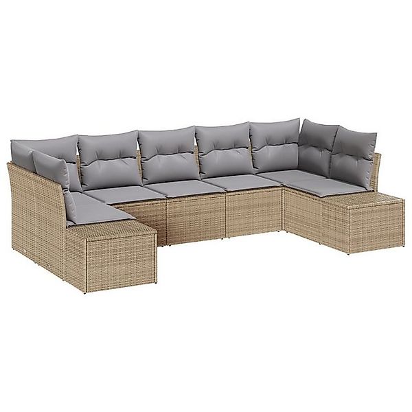 vidaXL Loungesofa 7-teiliges Garten-Sofa-Set mit Kissen Beige Poly Rattan, günstig online kaufen