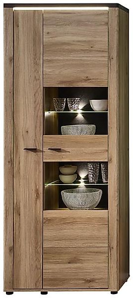 Vitrine inkl. LED-Beleuchtung ca. 78x202x38 cm Mauvella Oak / Carbon Eiche günstig online kaufen
