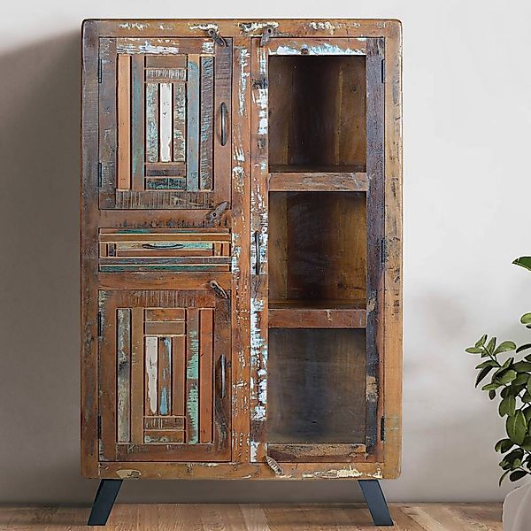 Highboard Holzschrank massiv im Shabby Chic Stil mit drei Einlegeböden günstig online kaufen