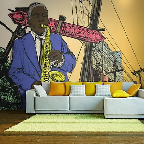 artgeist Fototapete Saxophonist in New York mehrfarbig Gr. 350 x 270 günstig online kaufen