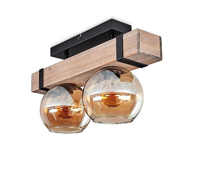 hofstein Deckenleuchte Deckenlampe aus Metall/Holz/Glas in Schwarz/Natur/Be günstig online kaufen